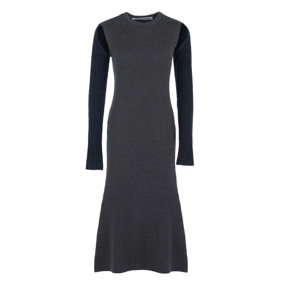 The Open Product Korea Wool Blend Shoulder Cut outs Classy Grunge Maxi Dress S-M